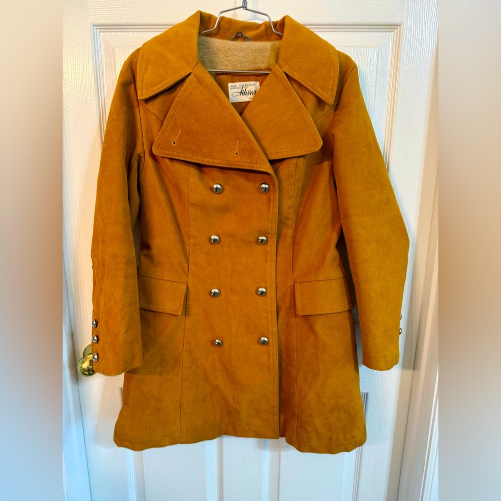 Expressly For Atkins Suede Tan Retro Vintage Coat Jacket Size 14 Bohemian Boho